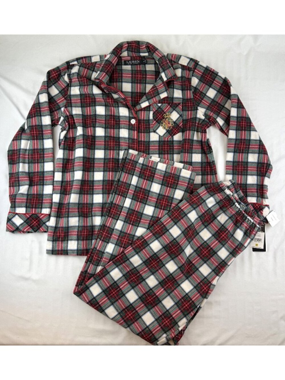 NWT Lauren Ralph Lauren Long Sleeve Notch Collar Long Pant Pajama Set Size Mediu